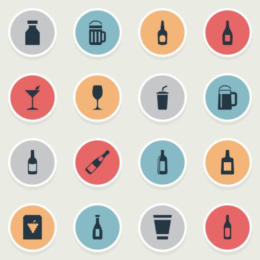 Vektör çizim basit içecekler simgeler kümesi. Öğeleri şişe, Martini, ketçap ve diğer eş anlamlı Club, kokteyl ve bardağı.