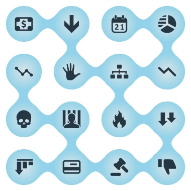 Vektör çizim basit sorun simgeler kümesi. Öğeleri Mahkemesi, bilgi grafik, gündemi ve diğer eş anlamlı parmak, çekiç ve baş.