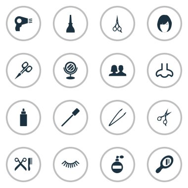 Vektör çizim basit Spa simgeler kümesi. Öğeleri Kerpeten, tırnak cilası, cam ve diğer eş anlamlı makas, kerpeten ve ekipman.