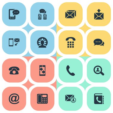 Vektör çizim Set basit simgeler bağlayın. Öğeleri ev telefonu, telefon, uluslararası iş ve diğer eş posta, cep ve iletişim.