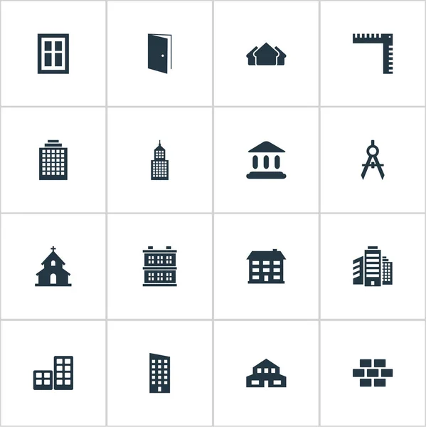 Conjunto de ilustración vectorial de iconos de construcción simples. Elementos Bloque, Piso, Residencial y Otros Sinónimos Pared, Ventanas y Puerta . — Vector de stock