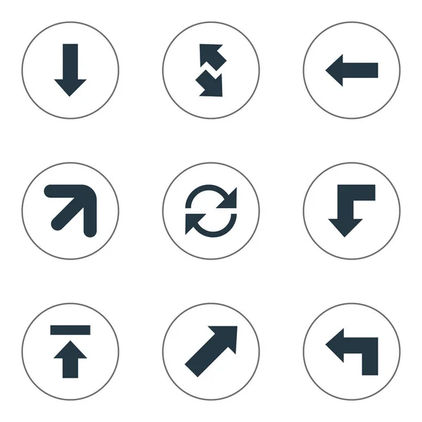 シンプルな矢印のアイコンのベクトル イラスト セット。下向きのポインティング、上げて落下の要素、転送と他の類義語まで、上向きおよび左. — ストックベクタ