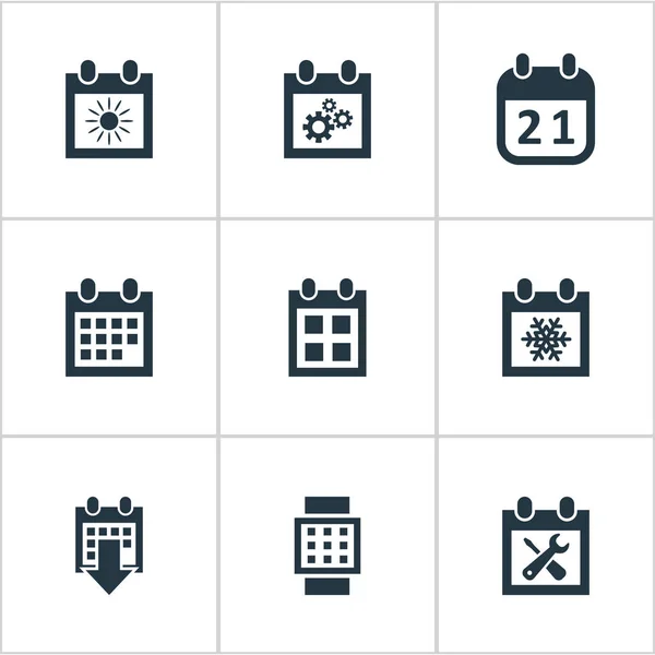 Vector illustratie Set van Simple Plan iconen. Elementen zomer kalender, renovatie Tools, datum blok en andere synoniemen Agenda, almanak en blok. — Stockvector
