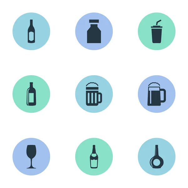 Ilustración Vectorial Conjunto de Iconos de Bebidas Simples. Elementos Cristalería, Vial, Champán y otros sinónimos Botella, Cerveza y Frasco . — Vector de stock