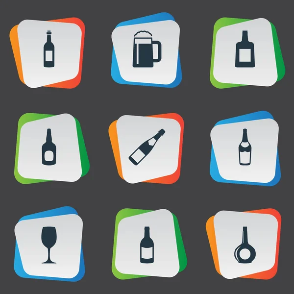 Vector Illustration Set of Simple Beverage Icons (en inglés). Elementos Whisky, cristalería, vino y otros sinónimos Pinta, cerveza y pub . — Vector de stock