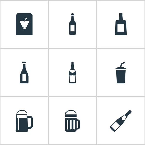 Vector Illustration Set of Simple Beverage Icons (en inglés). Elementos Cerveza, Ketchup, Vino y Otros Sinónimos Uva, Pinta y Fruta . — Vector de stock
