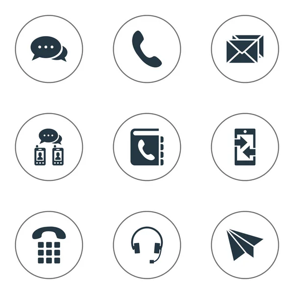 Vector Illustration Set Of Simple Connect Icons. Elements Telephone Switchboard, Posting, Aircraft And Other Synonyms Talk, Handset And Phone. — Stock Vector