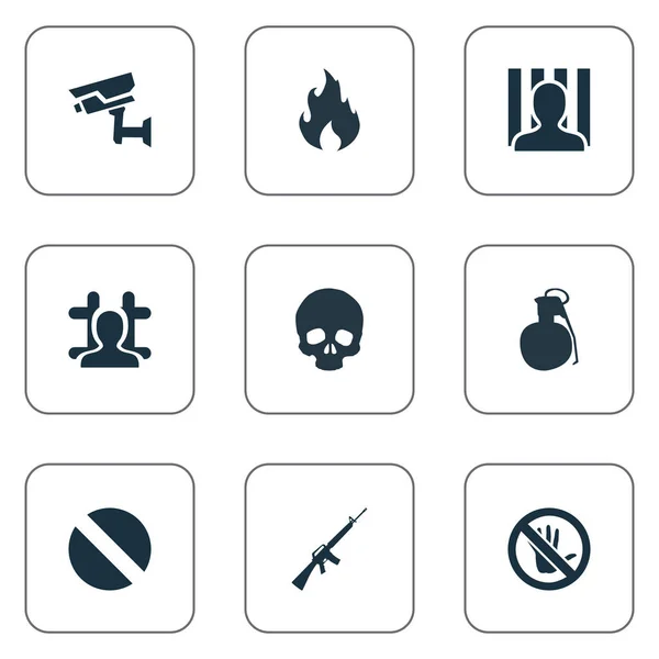 Vector Illustration Set Of Simple Police Icons. Elements Explosive, Blaze, Arrested And Other Synonyms Health, Cranium And Blaze. — Stock Vector