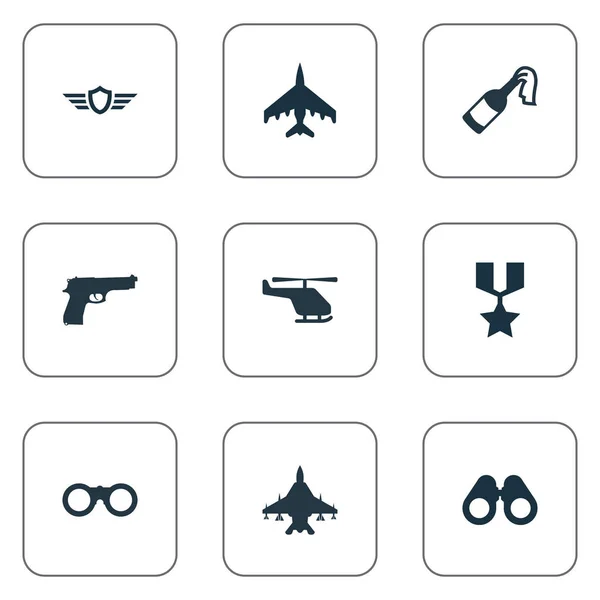 Vector illustratie Set van eenvoudige terreur iconen. Elementen telescoop, held beloning, veld glazen en andere synoniemen vechter, schild en militaire. — Stockvector