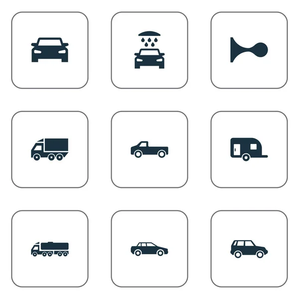 Illustrazione vettoriale Set di icone di trasporto semplice. Elementi di trasporto, veicolo, Klaxon e altri sinonimi Consegna, trasporto e berretto . — Vettoriale Stock