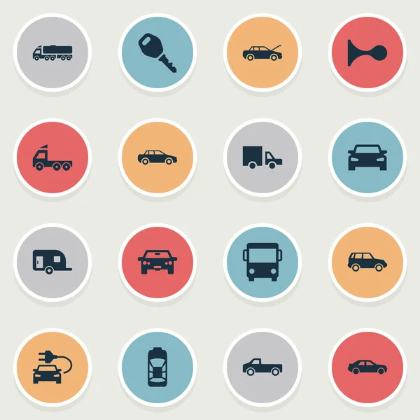 Vektor Illustration Set von einfachen Automobil-Symbolen. Elemente klaxon, key, camion und andere Synonyme van, klaxon und mega. — Stockvektor