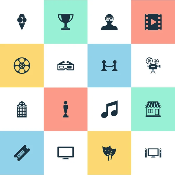 Vector Illustration Set Of Simple Film Icons. Elements Trophy, Pass, Screen And Other Synonyms Layout, Ticket And Ice. — Stock Vector