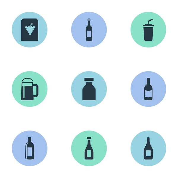 Wektor ilustracja zestaw ikon proste wody. Elementy Pub, Ketchup, kubek z tworzywa sztucznego i inne synonimy szampana, butelki i Martini. — Wektor stockowy