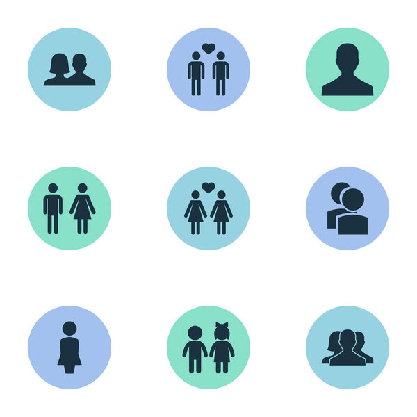 Векторный набор простых иконок. Элементы гомосексуалисты, геи, дети и другие синонимы лесбиянки, пара и леди
.