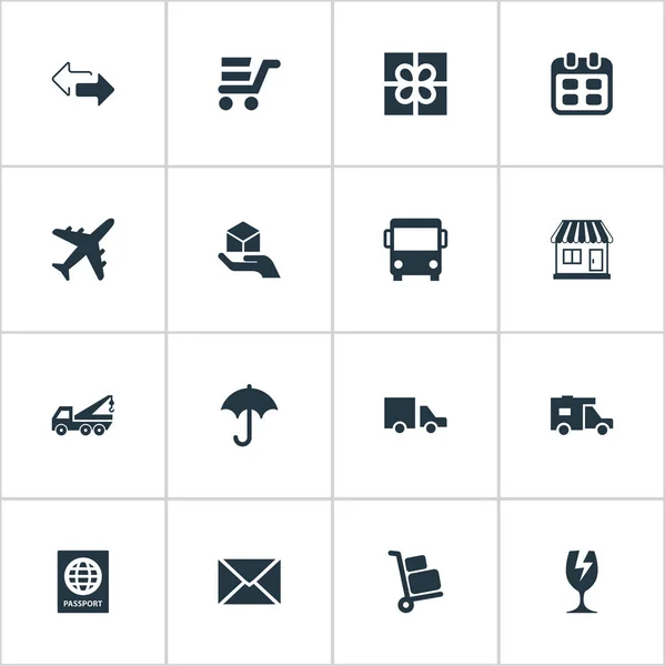 Vektorové ilustrace sada jednoduchých ikon na předání. Prvky Mall, letecké společnosti, Van a dalších synonym letadlo, Mall a agendy. — Stockový vektor