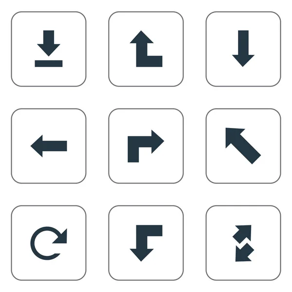Vektorillustrationen mit einfachen Zeigersymbolen. Elemente Zeiger, Pfeil nach rechts, Zeiger nach oben und andere Synonyme Richtung, Abfall und nach oben. — Stockvektor