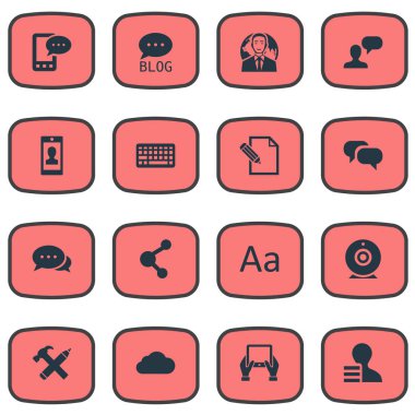 Vektör çizim basit gazete simgeler kümesi. Öğeleri bulutlu, adam, onarım ve diğer eş anlamlı kazanç dikkate alınarak konuşma ve tartışma.