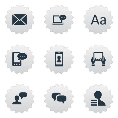 Vektör çizim basit bloglama simgeler kümesi. Öğeleri not defteri, mesaj, dedikodu ve diğer eş anlamlı Laptop, mesaj ve tipografi.