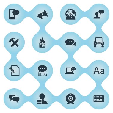 Vektör çizim basit bloglama simgeler kümesi. Öğeleri belge, yayın, dizüstü bilgisayar ve diğer eş anlamlı Haberler, Küre ve Site.