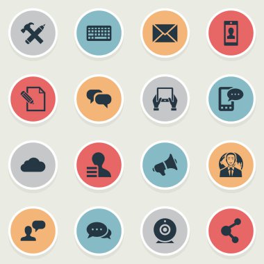 Vektör çizim basit gazete simgeler kümesi. Öğeleri adam dikkate alınarak, profil, not defteri ve diğer eş anlamlı Laptop tamir ve mektup.