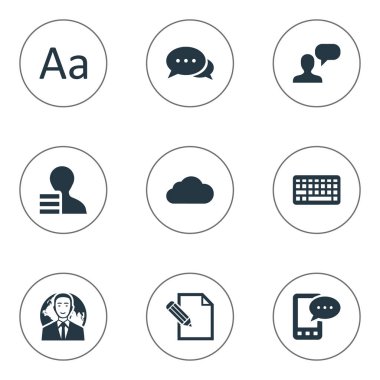 Vektör çizim basit gazete simgeler kümesi. Öğeleri bulutlu, adam, E-mektup göz önünde bulundurarak ve diğer eş anlamlı International, Laptop ve bağımsız değişken.