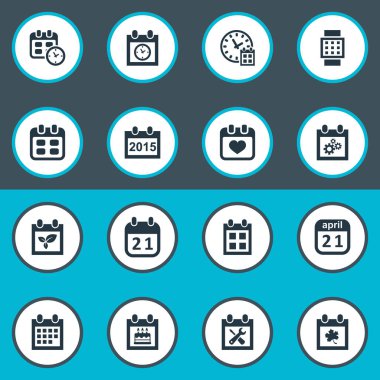 Vektör çizim basit tarihi simgeler kümesi. Öğeleri olay, son tarih, yıllık ve diğer eş anlamlı Gündem, akıllı ve sonbahar.