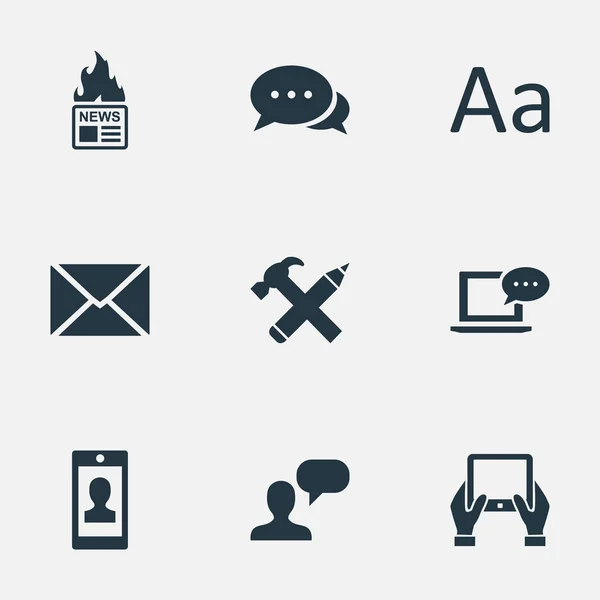 Vector illustratie Set van eenvoudige gebruiker iconen. Elementen Gazette, Kladblok, Argument en andere synoniemen discussie, Tablet PC- en typografie. — Stockvector