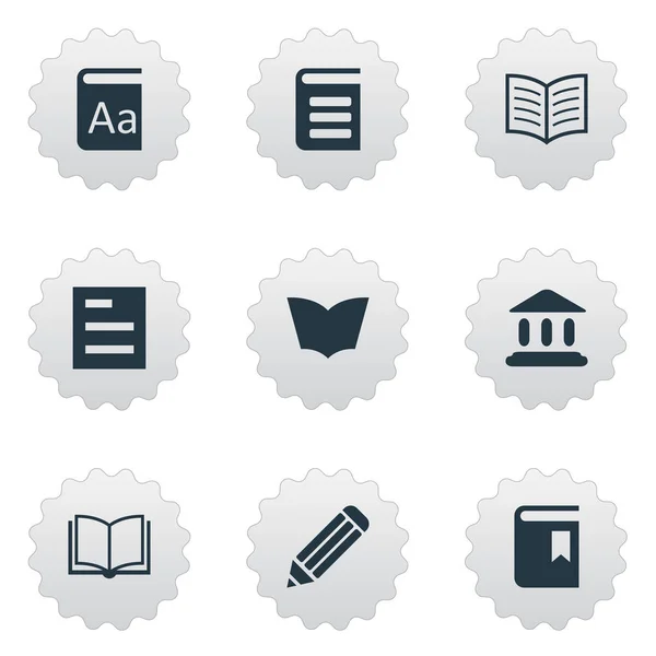 Vector illustratie Set van eenvoudige onderwijs iconen. Elementen lezen, alfabet, lege Notebook synoniemen Academy, leerboek en andere boek. — Stockvector