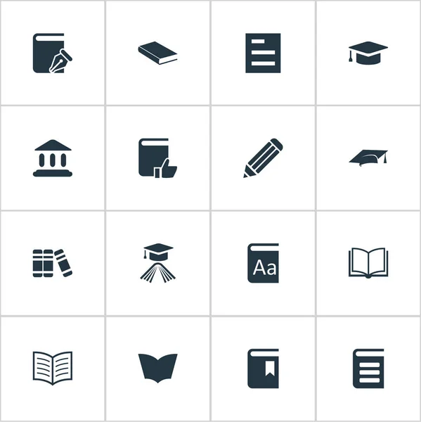 Vector Illustration Set Of Simple Knowledge Icons. Elements Tasklist, Notebook, Bookshelf And Other Synonyms List, Academy And Pen. — Stock Vector