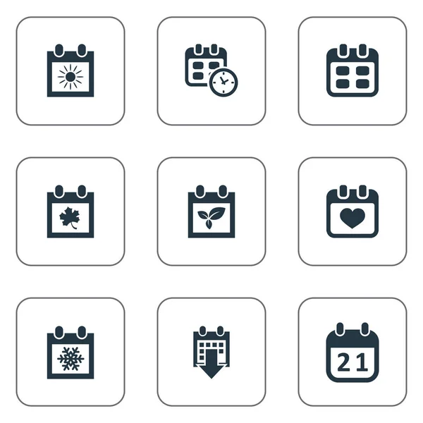 Vector Illustration Set of Simple Plan Icons. Elementos Copo de nieve, Agenda, Historia y Otros Sinónimos Fecha, Calendario e Invierno . — Vector de stock