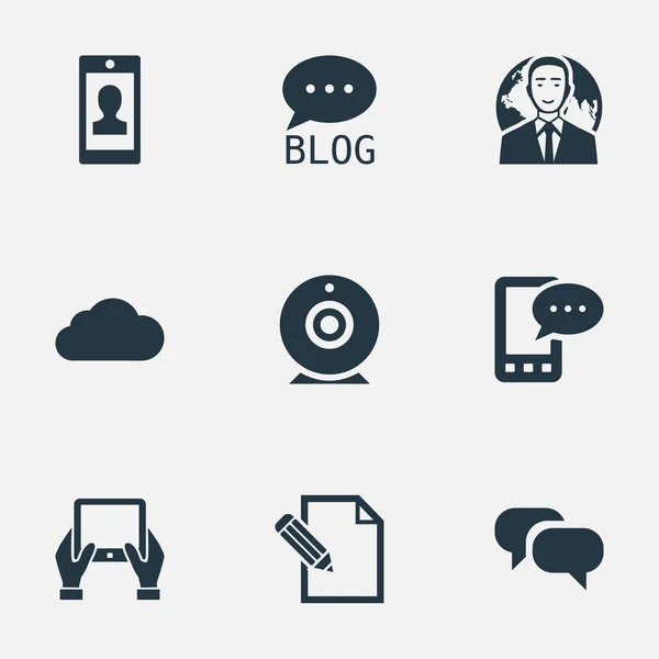 Vektor Illustration Set von einfachen Zeitungssymbolen. Elemente bedeckt, E-Brief, Notizblock und andere Synonyme Telefon, Blog und Vertrag. — Stockvektor