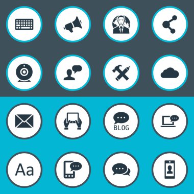 Vektör çizim basit gazete simgeler kümesi. Öğeleri paylaşım, tamir, profil ve diğer eş anlamlı adam tezkere ve Site.