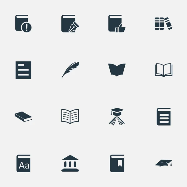 Vector Illustration Set of Simple Books Icons (en inglés). Elementos Lista de tareas, Cuaderno en blanco, Lectura recomendada y otros sinónimos Diccionario, Libro de texto y lectura . — Vector de stock