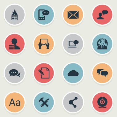 Vektör çizim basit bloglama simgeler kümesi. Öğeleri Post, adam dikkate alınarak, bulutlu ve diğer eş anlamlı konuşma, yayın ve bulut.