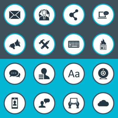 Vektör çizim basit kullanıcı simgeler kümesi. Öğeleri gazete, onarım, adam göz önüne alındığında ve diğer eş anlamlı International, Smartphone ve Post.