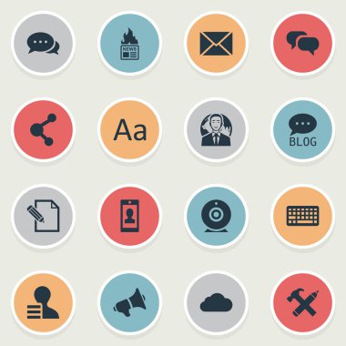 Vektör çizim basit kullanıcı simgeler kümesi. Öğeleri bulutlu, tuş takımı, dedikodu ve diğer eş anlamlı müzakere, ağ ve Site.