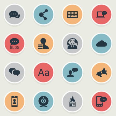 Vektör çizim basit kullanıcı simgeler kümesi. Öğeleri dergi, adam göz önüne alındığında, dedikodu ve diğer eş anlamlı dedikodu, sıcak ve bağımsız değişken.