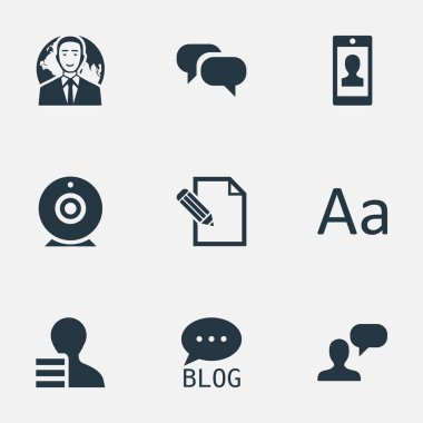 Vektör çizim basit kullanıcı simgeler kümesi. Elements profili, adam dikkate alınarak, uluslararası iş adamı ve diğer eş göz önüne alındığında, kalem ve Site.