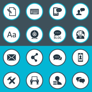 Vektör çizim basit kullanıcı simgeler kümesi. Öğeleri dedikodu, kazanç, tuş takımı ve diğer eş onarmak, kar ve Site.