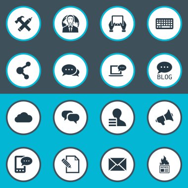 Vektör çizim basit gazete simgeler kümesi. Öğeleri onarım, dedikodu, tuş takımı ve diğer eş anlamlı Blog geliyor ve telefon.
