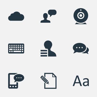 Vektör çizim basit gazete simgeler kümesi. Öğeleri bağımsız değişkeni, çengel, yayın ve diğer eş yazma, dizüstü bilgisayar ve kazanç.