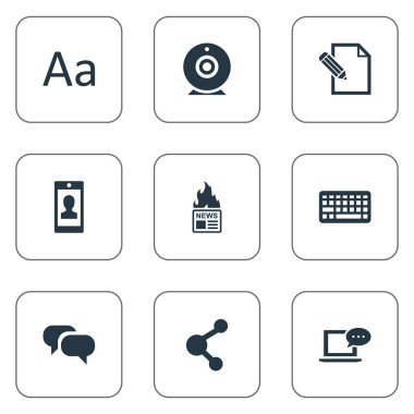 Vektör çizim basit kullanıcı simgeler kümesi. Öğeleri Laptop, gazete, dedikodu ve diğer eş anlamlı adam ilişkisi ve dedikodu.