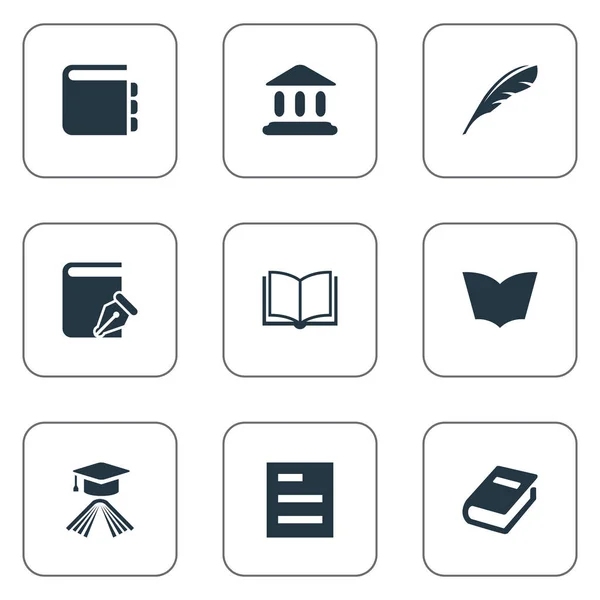 Vector illustratie Set van eenvoudige onderwijs iconen. Elementen Tasklist, lezen, lege Notebook en andere synoniemen opmerking, School en lezing. — Stockvector