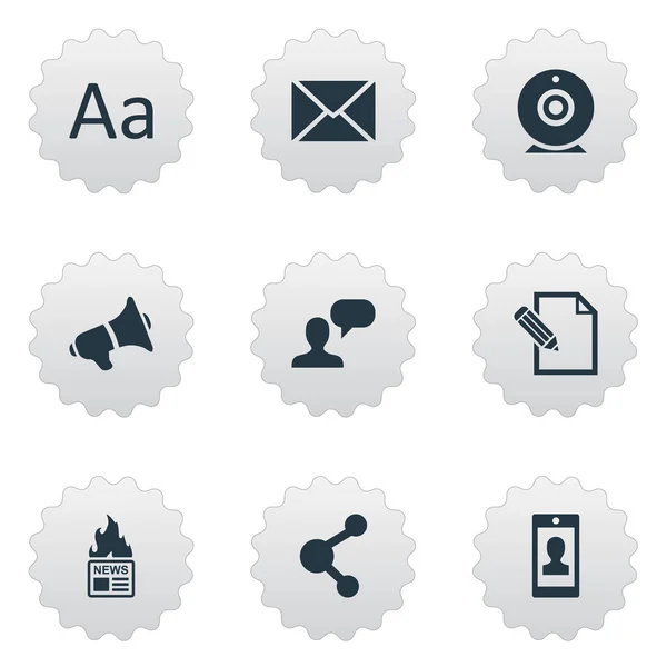 Vektorillustrationen mit einfachen Blogging-Symbolen. Elemente senden, teilen, posten und andere Synonyme Netzwerk, heiß und Sprecher. — Stockvektor