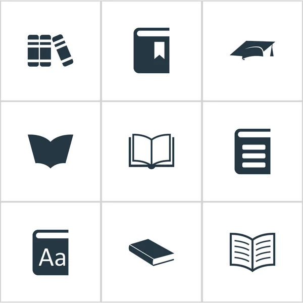 Векторный набор простых образовательных иконок. Обложка книги, страница книги, чтение и другие синонимы Чтение, библиотека и ноутбук . — стоковый вектор