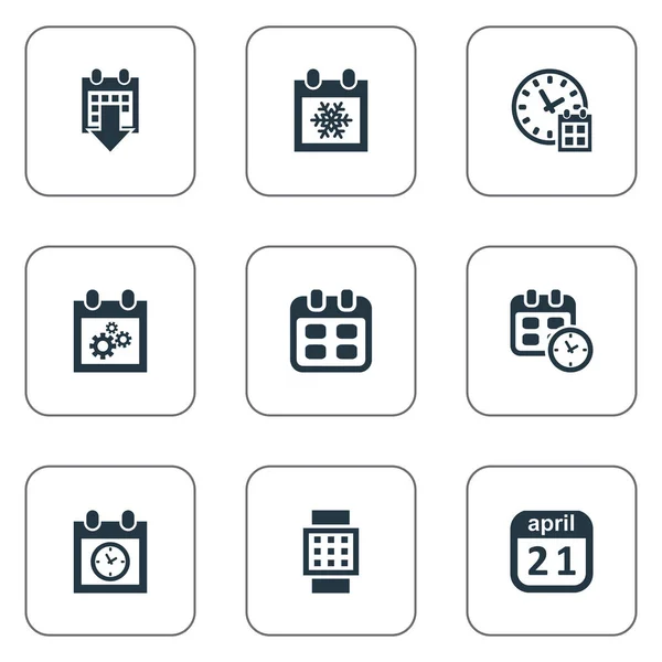 Vector illustratie Set van Simple Plan iconen. Elementen Deadline, almanak, intelligente uur en de andere tijd synoniemen April en herinnering. — Stockvector