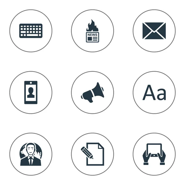 簡単な新聞アイコンのベクター イラスト セット。要素のドキュメント、官報、スピーカーおよび他の類義語プロファイル書状とタブレット. — ストックベクタ