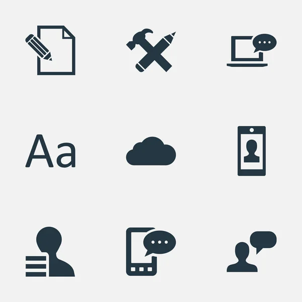 Vector Illustration Set of Simple Blogging Icons. Elementos Computadora portátil, Reparación, Nublado y Otros Sinónimos Escritura, Lápiz y Ganancias . — Archivo Imágenes Vectoriales