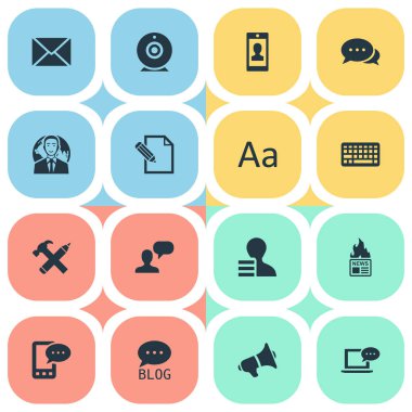 Vektör çizim basit kullanıcı simgeler kümesi. Öğeleri E-mektup, sitesi, uluslararası iş adamı ve diğer eş anlamlı megafon, sözleşme ve uluslararası.