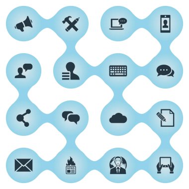 Vektör çizim basit bloglama simgeler kümesi. Öğeleri bulutlu, kazanç, belge ve diğer eş anlamlı hoparlör haber ve el.